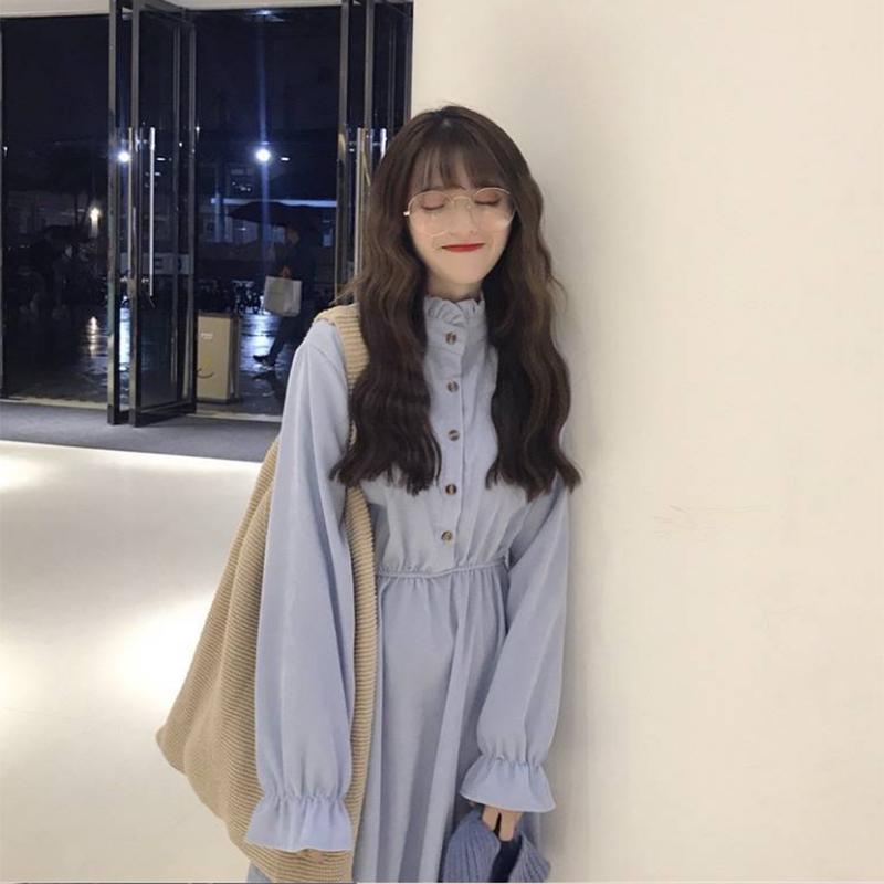 Pofulove  skirt women autumn and winter dress Mid-length skirt coat French retro skirt waist skirt