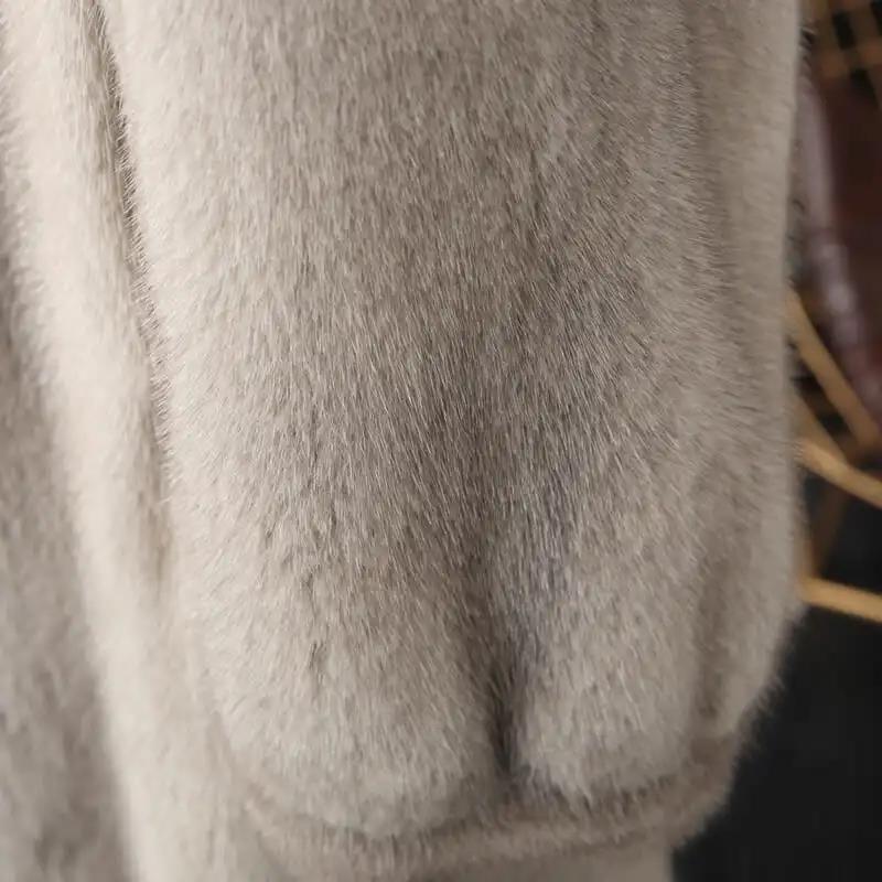 Imitation Mink Fur Coat Women's Mid-length Fur Coat Hooded Ladies Warm Loose Soft Coat Thin Cotton Jacket