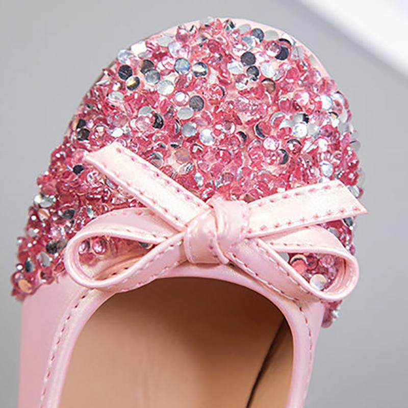Girls' Leather Shoes Spring and Autumn Non-slip Soft Sole Children's Single Shoes Baby Peas Shoes Crystal Girl Princess Shoes