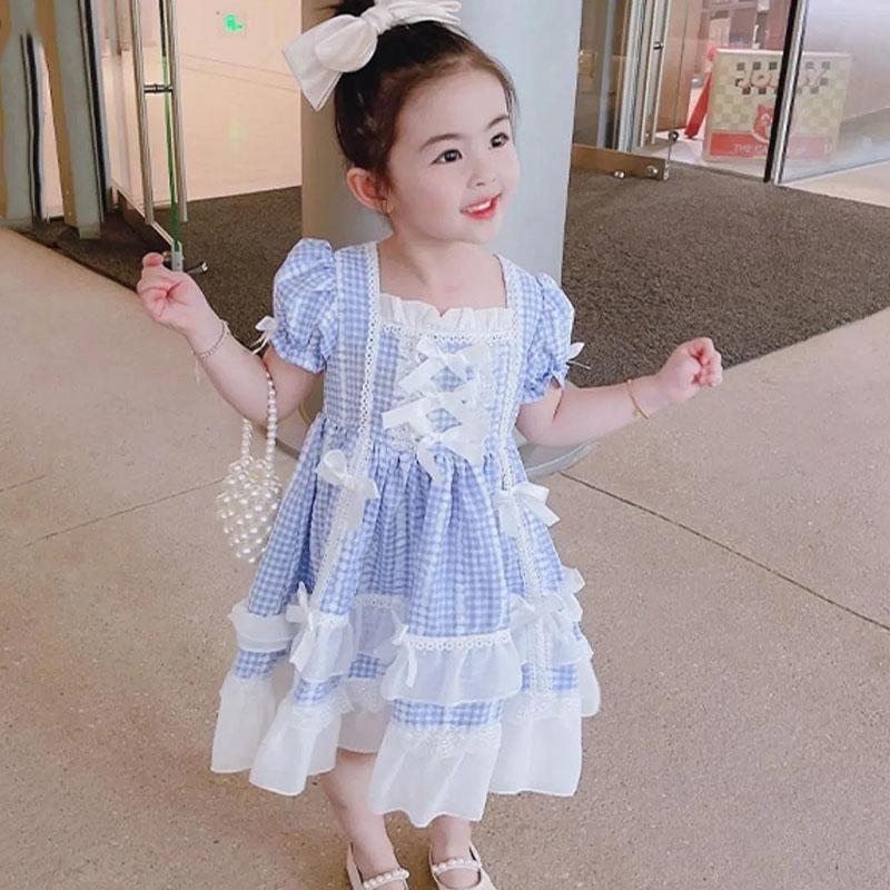 Cute Girl Dress Summer Princess Dress Girl Loli Style Show Skirt Cute Loli Skirt Puff Sleeve Lace Tutu Skirt Comfortable and Breathable Fabric