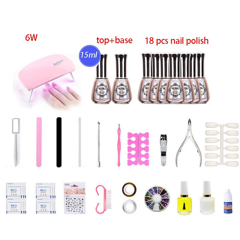 6W Mini UV nail Lamp 15ML Gel Nail Polish Set Manicure Set Nail Art  UV Varnish Tools Nail set