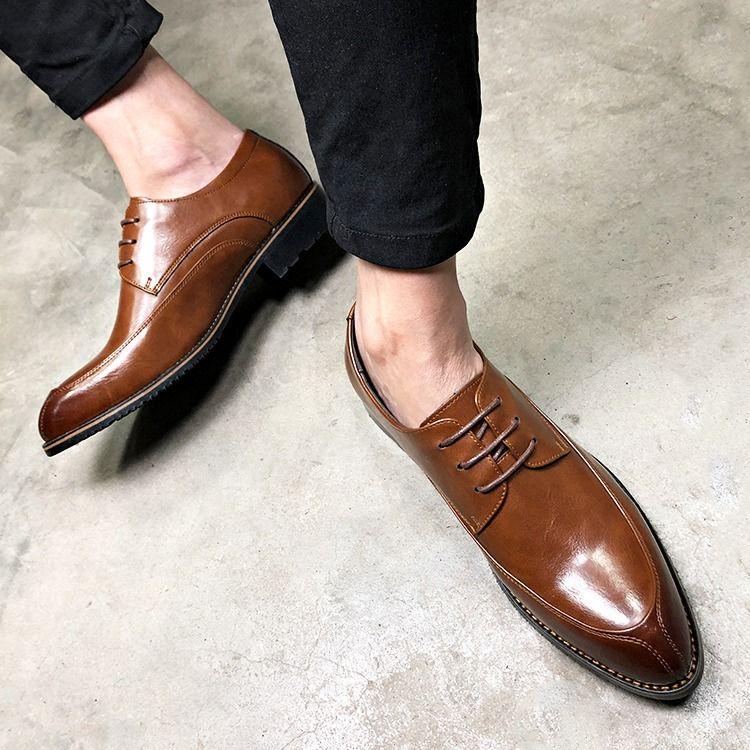 Formal British Style Men Leather Trend Pointed Toe Slip-On Design Mens Business Wedding Dress Shoes