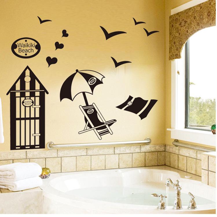 Black cage sea beach seagull removable pvc wall sticker bedroom living room kindergarten wallpaper