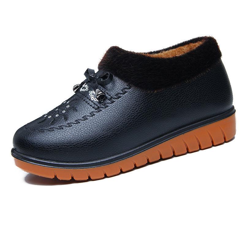 Winter Plus Velvet Women's Waterproof and Warm Leather Cotton Boots Non-slip Flat-bottomed Soft-soled Cotton Shoes