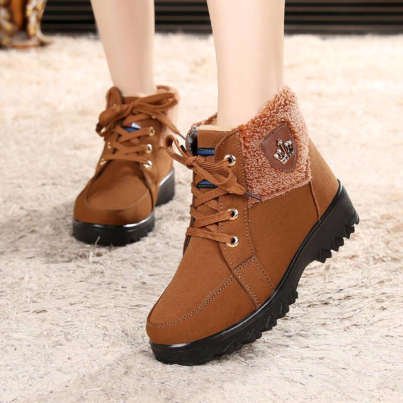 Women's Snow Boots Women Winter Fashion Lace Up Warm Fur Short 3 Colors