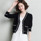 Fashion V-neck Knitted Cardigan Women's Long-sleeved Loose Short Sweater All-match Jacket