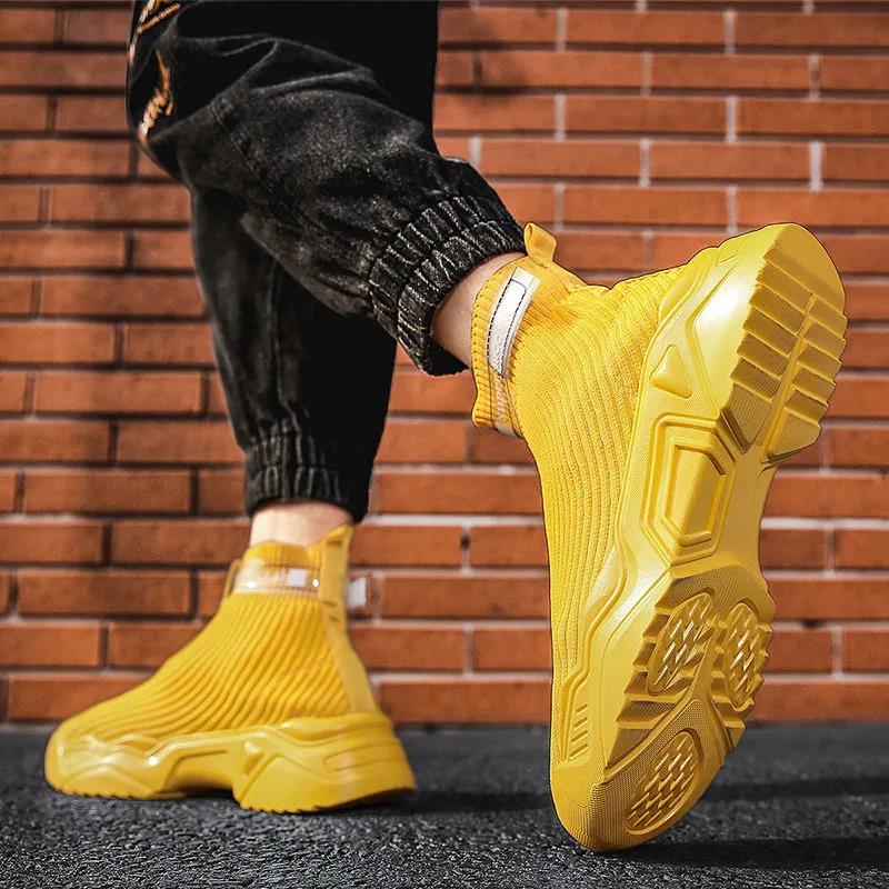 Men's High Top Sneakers Korean Style Trendy All-match Socks Shoes Teen Student Trendy Shoes