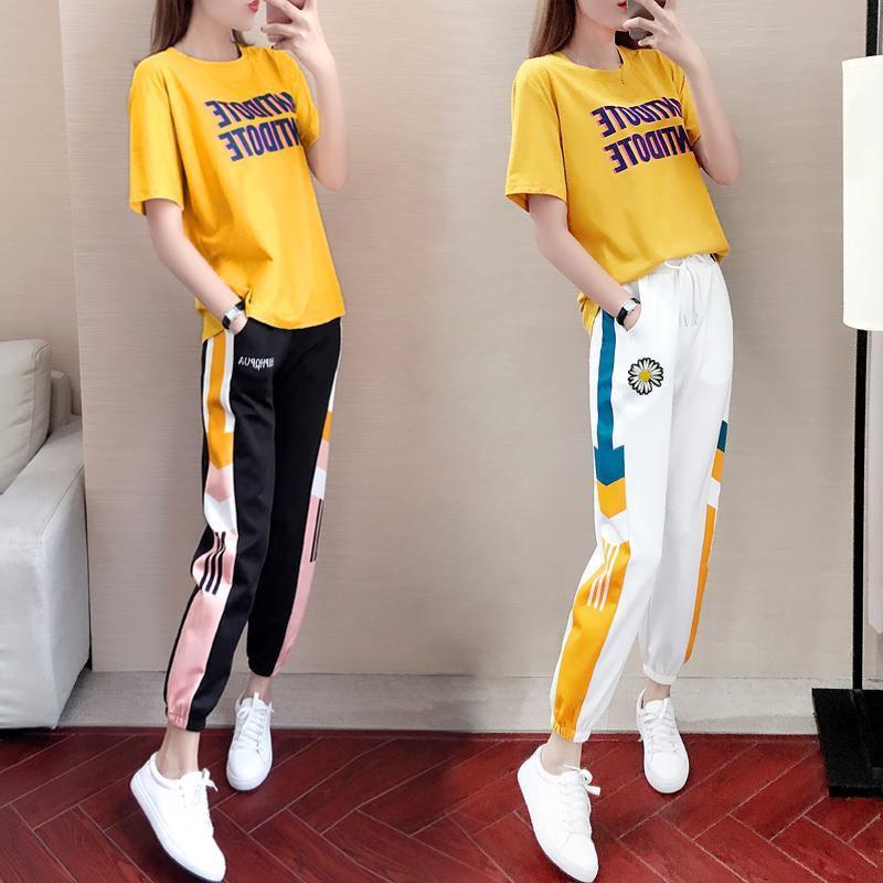Sports and Leisure Women's Spring and Summer Small Daisy Loose Pants Short-sleeved Two-piece Cute Sports Suit Beautiful and Comfortable