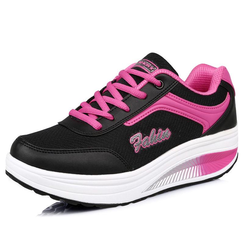 Leather casual sports shoes women thick bottom muffin rocking shoes ladies increased travel shoes