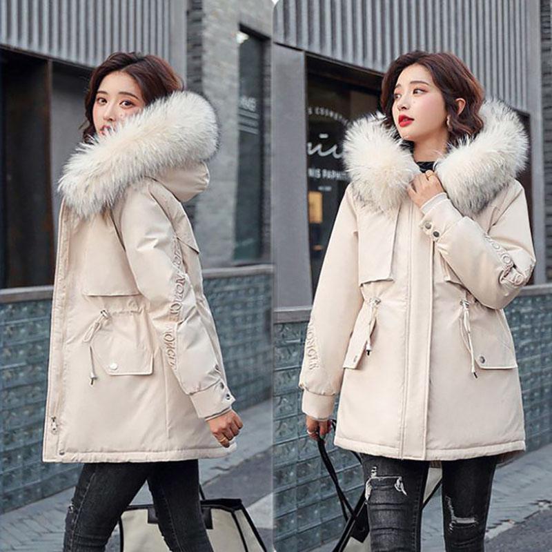 Winter Women's Cotton Jacket Jacket Mid-length Large Fur Collar Plus Down Jacket Thickening Plus Velvet Jacket