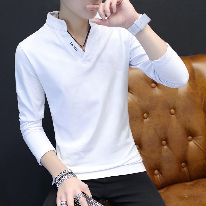 Long-sleeved T-shirt Men's Men's Polo Shirt Slim Clothes Men's Solid Color Handsome Lapel Bottoming Shirt