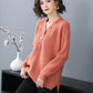 Spring and Autumn V-neck Loose Top Solid Color Plus Size Sweater Simple Casual Women Bottoming Shirt
