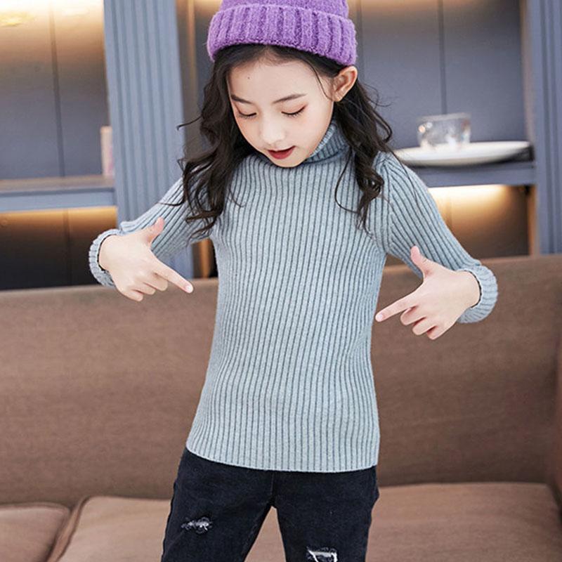 High-neck Knitted Sweater Boys Girls Autumn Winter New Without Velvet Plus Thickening Small Medium Large Children's Bottoming
