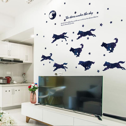 Starry group wolf personality entrance study office background decorative wall stickers mural custom