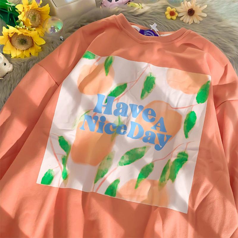 Milk Sweater Women's Trendy Ins Spring and Autumn Solid Color Printing Long-sleeved Female Students Korean Version Loose Niche Top