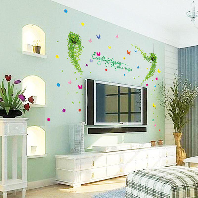 [sticker ]Green Plant Butterfly Wall Stickers Home Decor Living Room Bedroom Kitchen Children Room