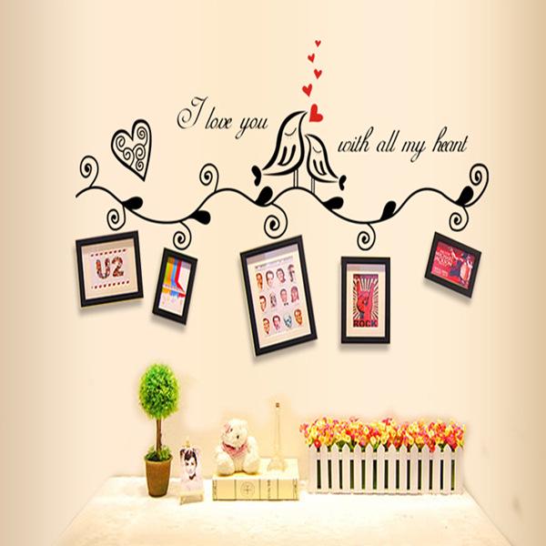 Super small Acacia bird supporting photo frame stickers removable wall stickers Black