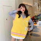 Spring and Autumn Sleeveless Knit Vest Vest Girl Student Loose All-match Sweater