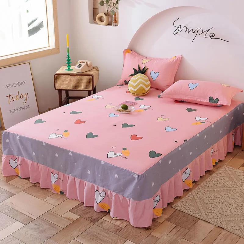 One-piece Mattress Cover Cotton Korean Version Printing Non-slip Simmons Protective Cover Four Seasons Universal Mattress Dust Cover