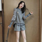 Fashion Suit Female Bee Brooch Long Sleeve Round Neck Fake Two-piece Shorts Two-piece Suit