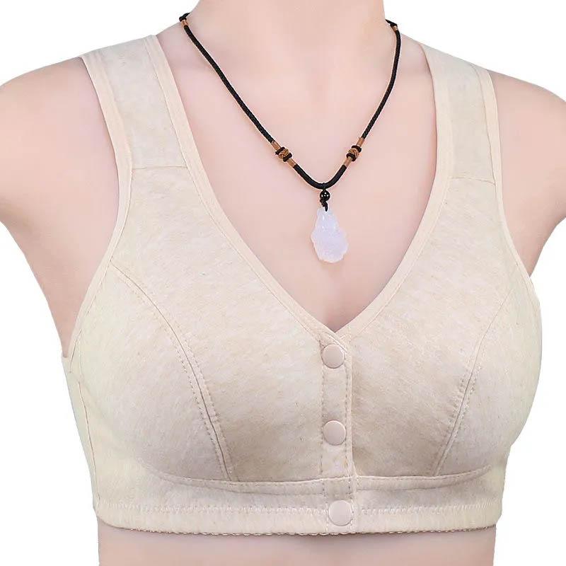 No Steel Ring Front Buckle Large Size Full Cup Cotton Bra Thin Sports Tank Top Breathable Comfort Bra