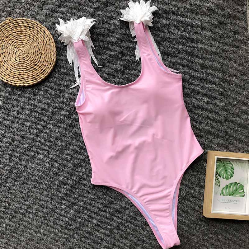Wing Design One Piece Swimsuit Women 2019 Straps Solid Women Swimwear Fitness Bodysuit Backless Body