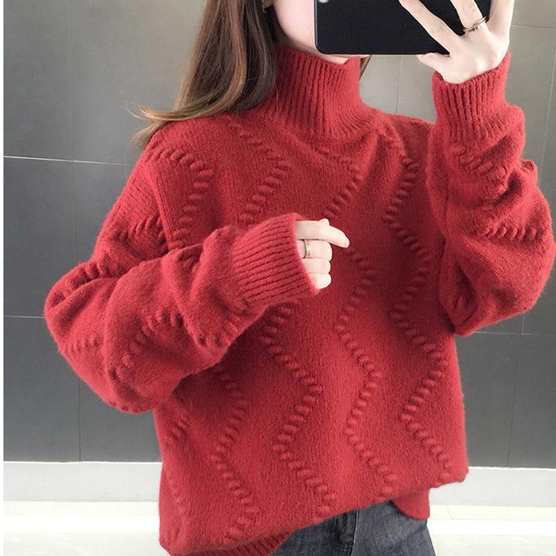 Autumn Winter Thick Sweater Women Knitted Ribbed Pullover Sweater Long Sleeve Turtleneck Jumper Soft Warm