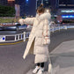 Women's Glossy Loose Down Jacket Mid-length Korean Thick Coat Warm Cotton Coat with Big Fur Collar Winter Quilted Jacket