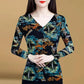 Spring and Autumn Printing Bottoming Shirt Women's Long-sleeved Mother T-shirt Thin V-neck Top Women