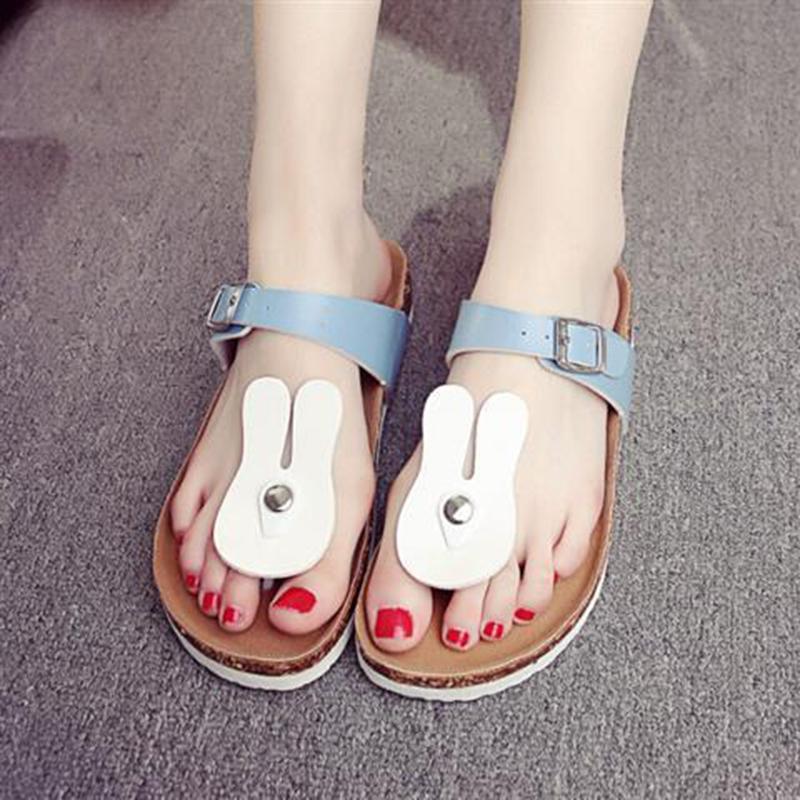 Slippers Women's Summer Cartoon Cork Slippers Personality Non-slip Korean Cute Bunny Beach Shoes Flip Flops