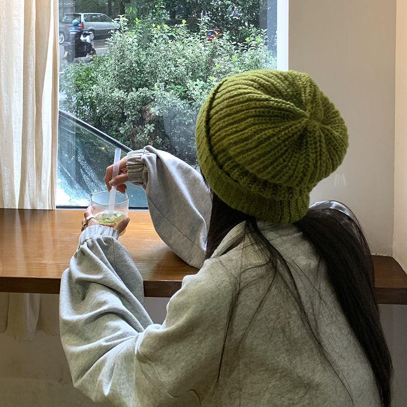 Woolen Hat Women's Autumn and Winter All-match Japanese Beige Big Head Circumference Winter Cold and Warm Protection Ears Knitted Hat