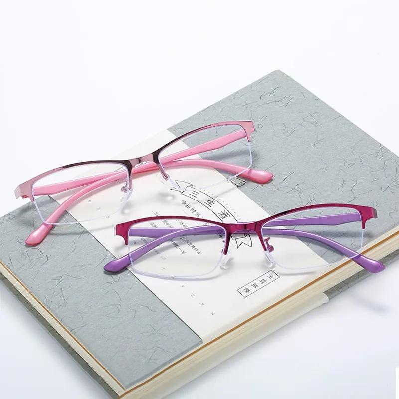 Women's Business Half-frame Anti-blue Light Flat Glasses Ultra-clear Resin Myopia Eye Wear Classic Anti-Fatigue Myopia Glasses