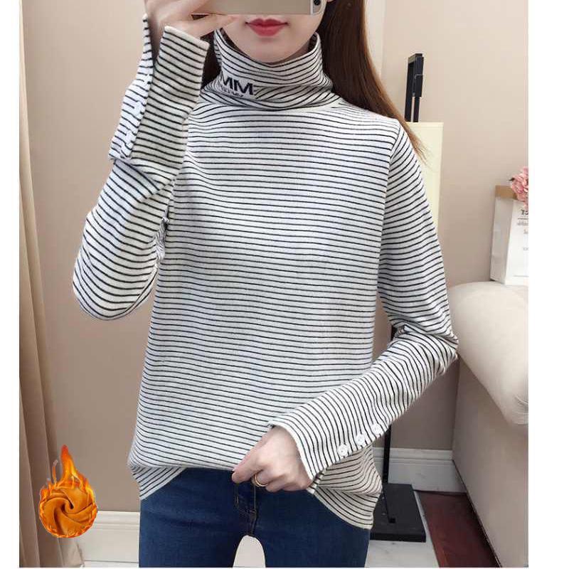 Thick Striped Sweater Loose Long Sleeve High Neck Bottoming Blouse