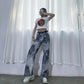 Hip-hop Personality Jeans for Men and Women 2022 Spring and Autumn New High-waisted Trousers Waist Printing Retro Casual All-match Wide-leg Pants
