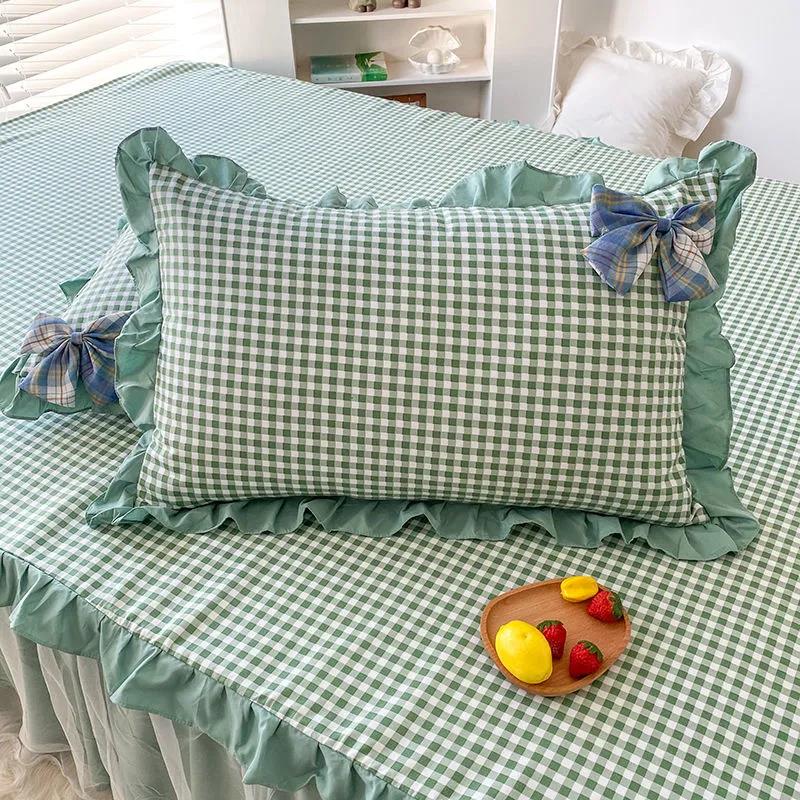 Lace Pillowcase Princess Wind Bow Ruffle Pillowcase Student Dormitory Single Double 48×74cm