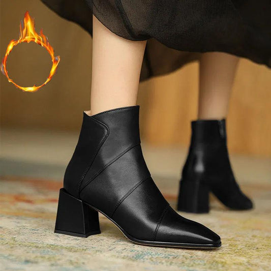 High Heel Boots Thick with Short Boots Chelsea Boots Autumn and Winter Plus Velvet Warm Snow Boots Winter Boots Cotton Boots
