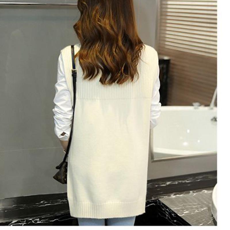 Autumn and Winter Solid Color V-neck Sweater Slim Fit Plus Size Jacket Mid-length Vest Women