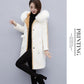 Winter Faux Woolen Coat Women's Long Thick Warm Hooded Coat Slim Plus Size Overcoat with Faux Mink Fur Collar
