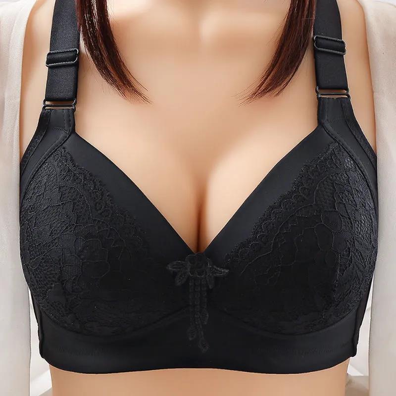 Women Thin Breathable Large Size Full Cup No Steel Rings Receiving Breasts Anti-sagging Lightweight Gathering Beautiful Back Design Sexy Lace Bra