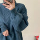 Women's Turtleneck Pullover Sweater Fashion Solid Color Twist Sweater Large Size Loose Mid Length Sweater