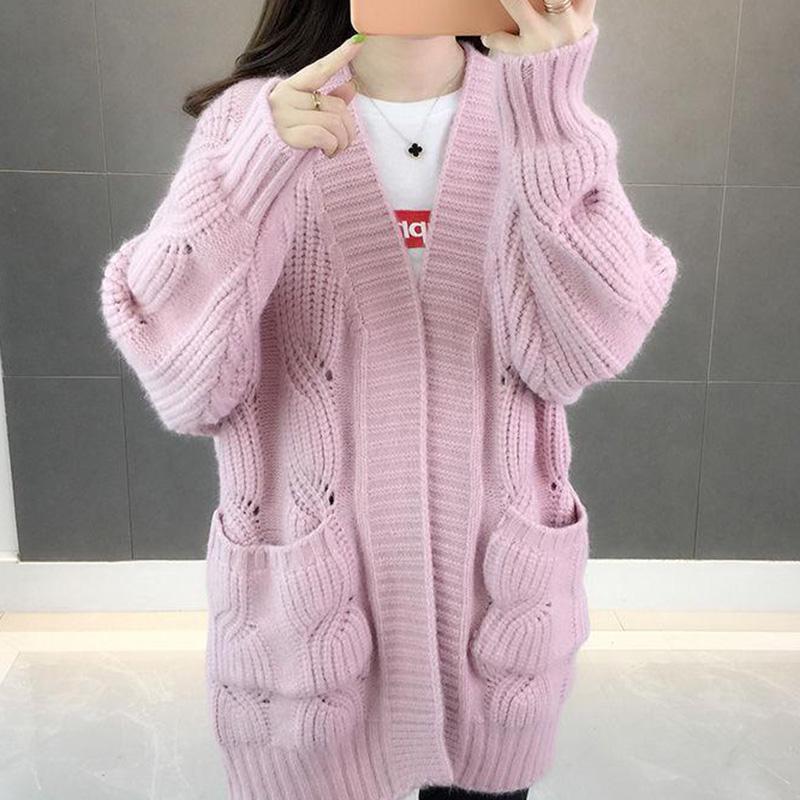 Mid-length Autumn and Winter Coat Casual Loose Knit Cardigan Loose Long-sleeved Sweater