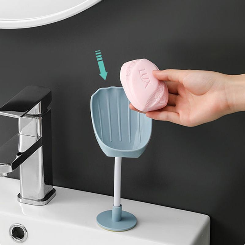 Soap Dish Drain Free Punching Household Toilet Bathroom Kitchen Vertical Suction Cup Wall Hanging Soap Holder Soap Shelf