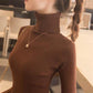Pofulove Women Solid Winter Warm Knitted Sweater Turtleneck Long Sleeve Knit Sweater Pullover Lady