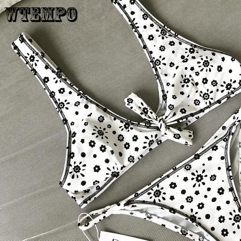 WTEMPO Fashion chest knotted printed bikini sexy split swimsuit