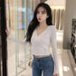 Spring and Autumn Long-sleeved Knit Bottoming Shirt Thin Cross V-neck Tight Top Women Short Sweater