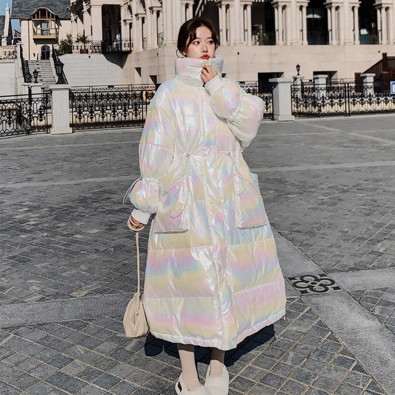 Bread Coat Cotton-padded Jacket Women's Winter Loose Stand-up Collar Without Hood Mid-length Thickened Shiny Down Padded Jacket Winter Warm Jacket
