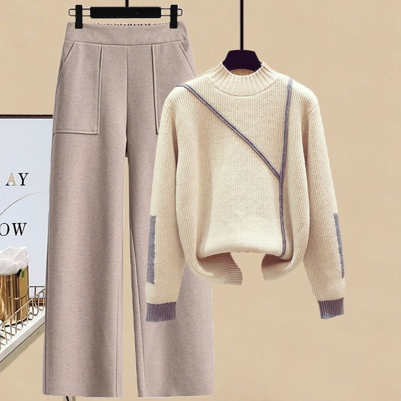 Suit Female Autumn and Winter Design Set of Head Sweater Slim High Waist Plus Pants