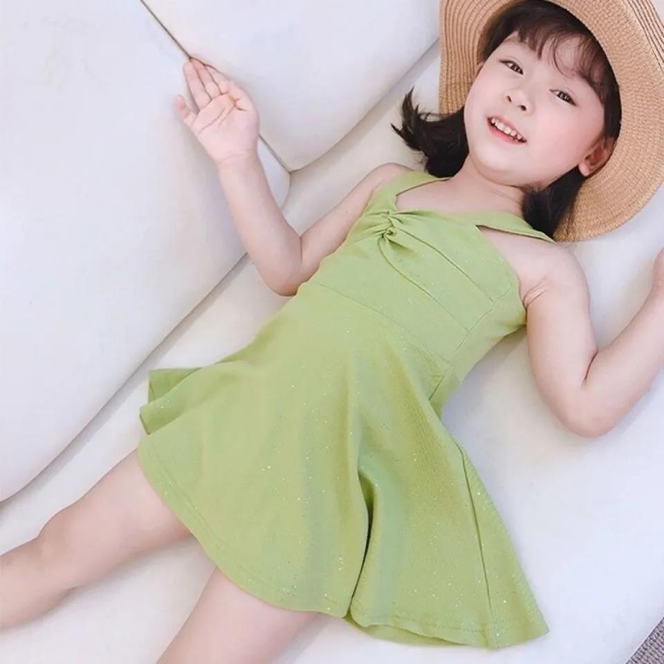 Children Dress Girls Summer Suspender Skirt Dress Korean Princess Dress with Flashing Solid Color Tube Top A-line Dress