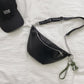 Unisex Casual Sling Bag Waist Packs Shoulder Crossbody Bags Zipper Chain Black PU Leather Bag