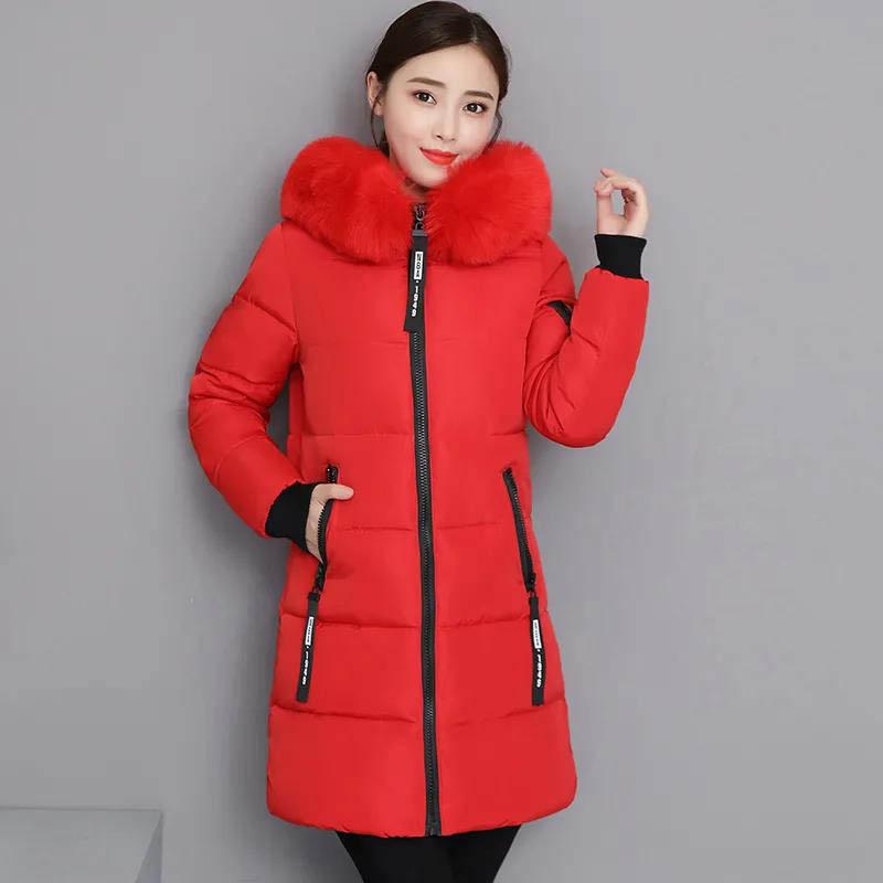 Winter Clothes Korean Version of Cotton-padded Jacket Women's Large Fur Collar Jacket Slim Slimming Cotton-padded Jacket Mid-length